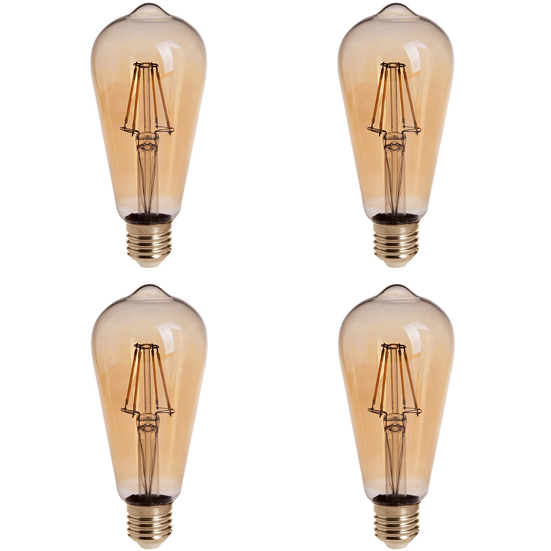 Gold Tint ST18 E26/E27 4W LED Vintage Antique Filament Light Bulb, 40W Equivalent, 4-Pack